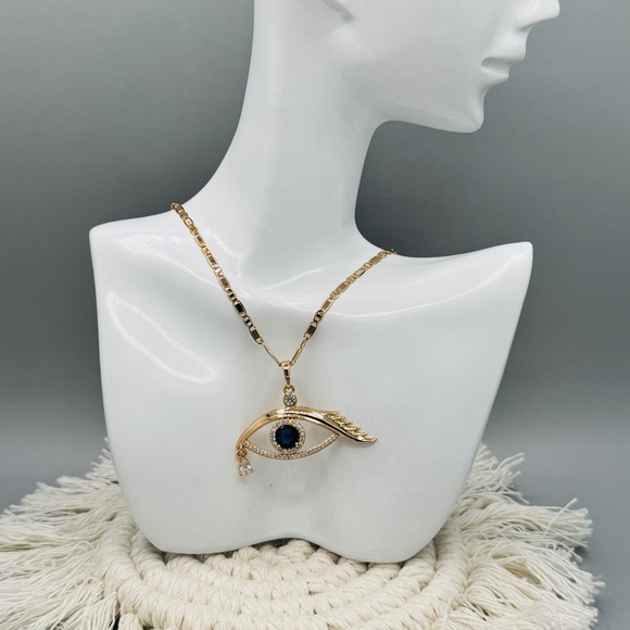 Navy blue eye necklace 18k laminated gold - Picture 3 of 6
